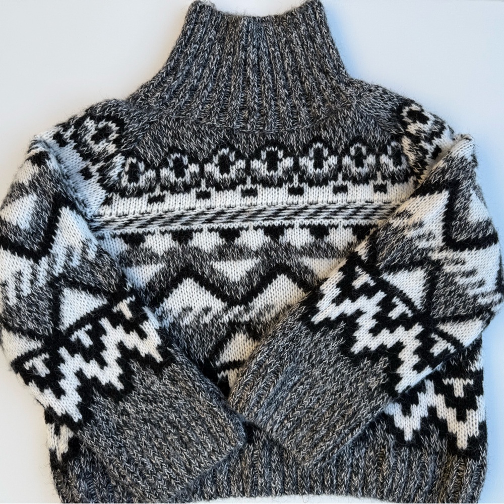 H&M Chunky Fair Isle Turtleneck Sweater in Black, Gray & White